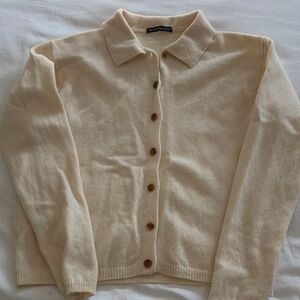 Oversized Winter White Collared Button Down Wool Sweater O/S